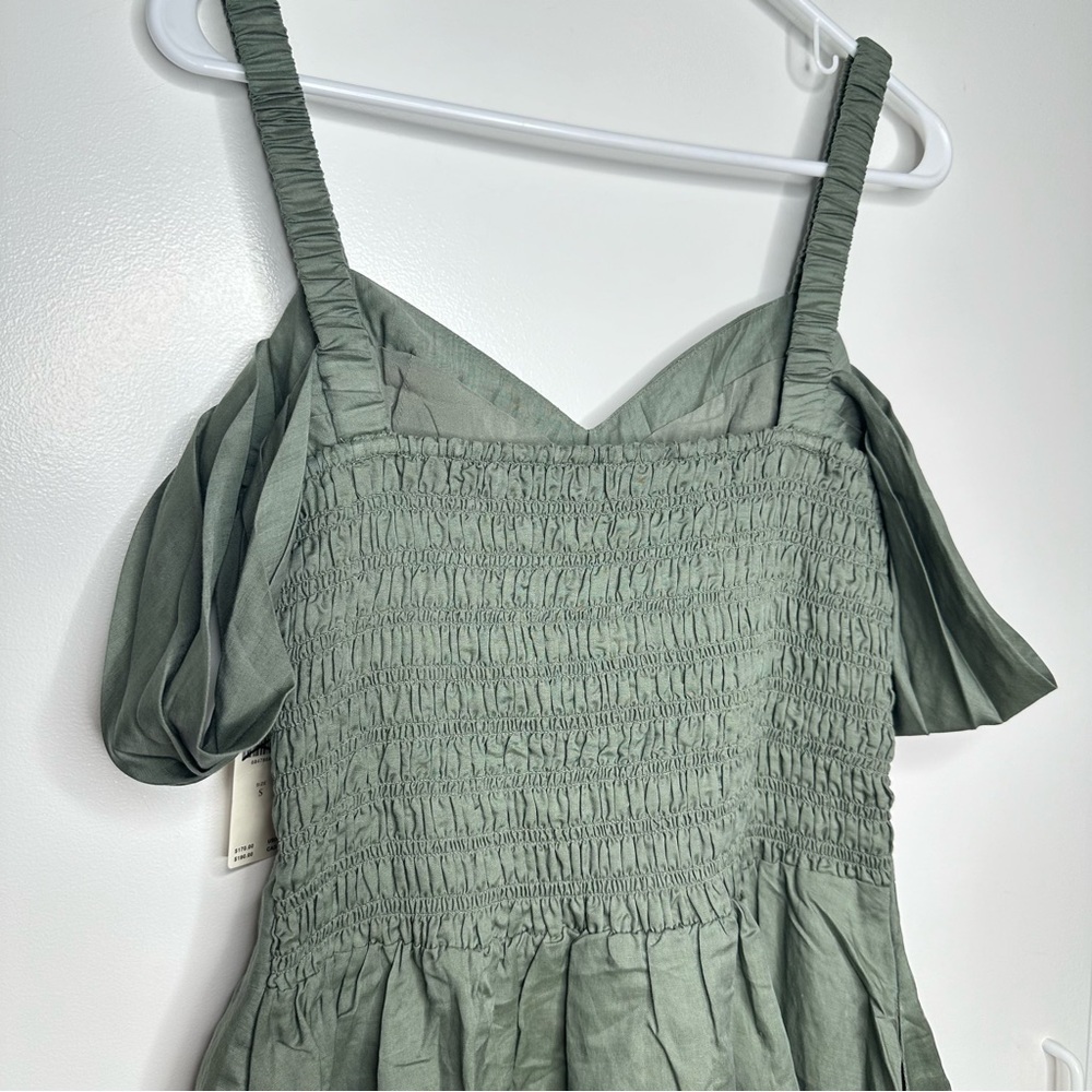 Anthropologie Off-The-Shoulder Linen Mini Dress In Green Size Small NWT - Picture 8 of 11